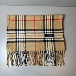 Plaid Fringe Scarf, wool blend